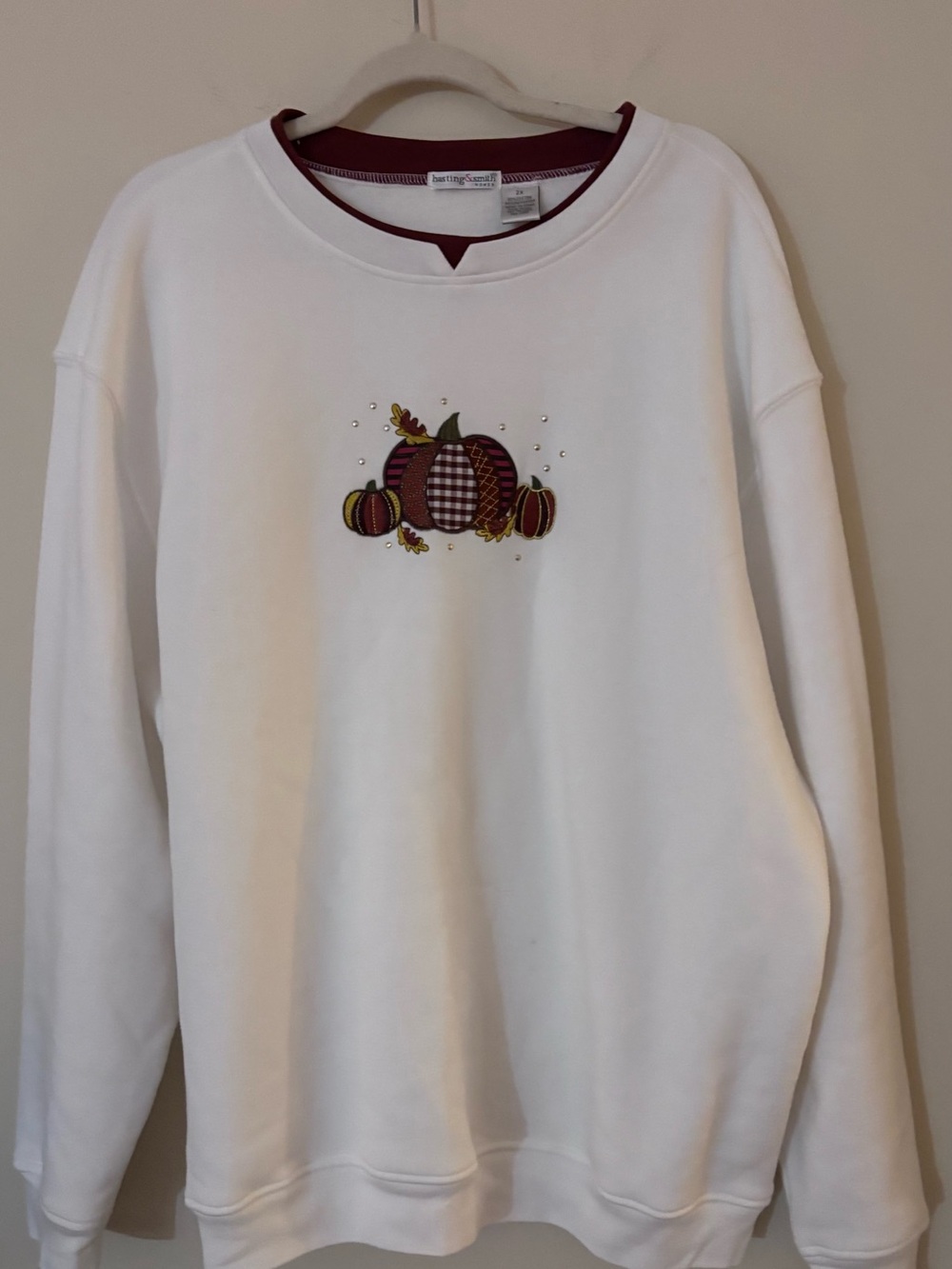 Vintage Hasting & Smith Plus Embroidered Pumpkin Fall Thanksgiving Sweatshirt 2X